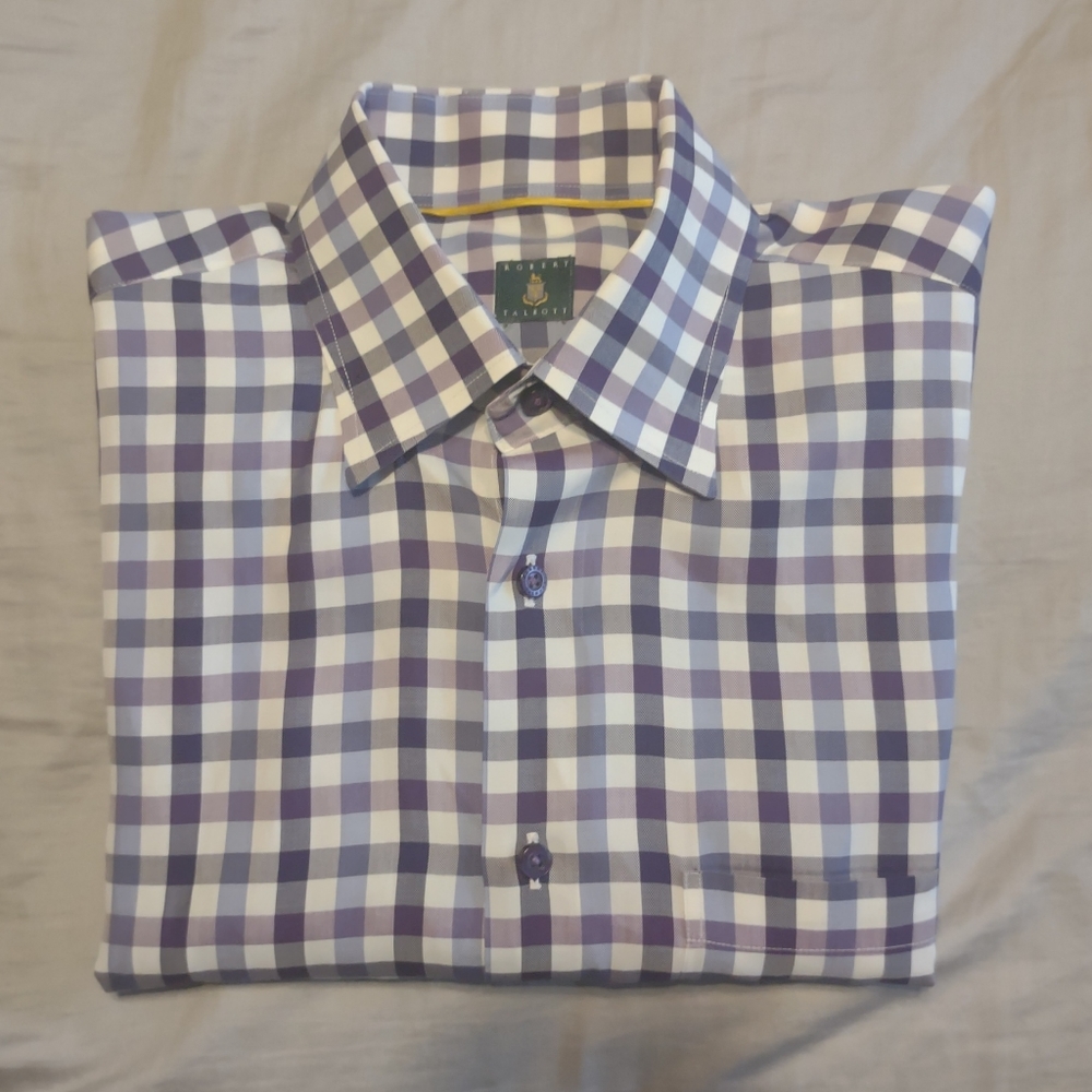 Robert Talbott Purple Checked Plaid Dress Shirt L